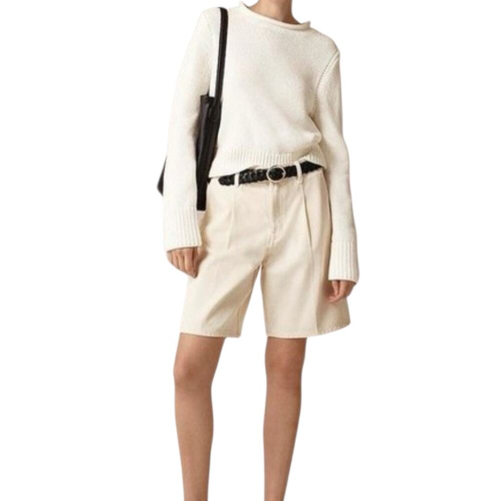 J Crew Pleated Denim Trouser Shorts Jean Jorts Bermuda Ecru Cream Off-White 29